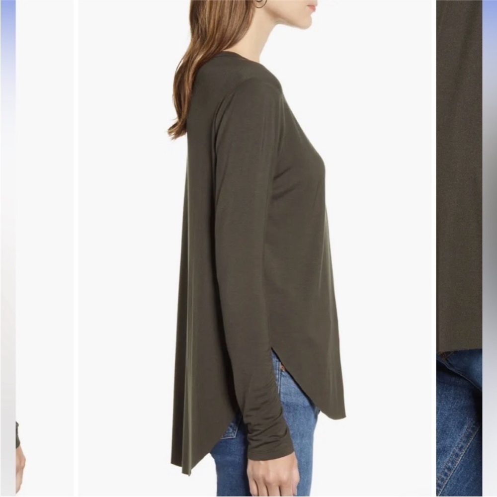 NWT Halogen Grey Green Beluga Long Sleeve Shirttail Hem Shirt Sz L - Picture 2 of 4
